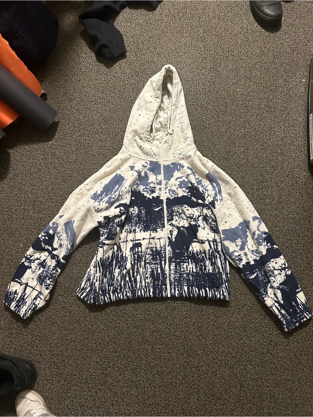 Men's White and Navy Zip-Front Hooded Jacket